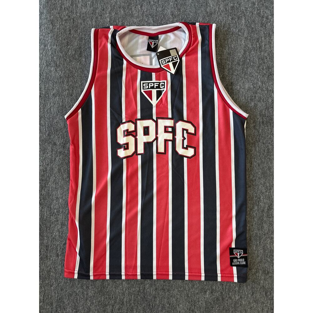 Sao Paulo FC SPFC Basketball Jersey Tank Top Red Black White Striped Brazil NEW